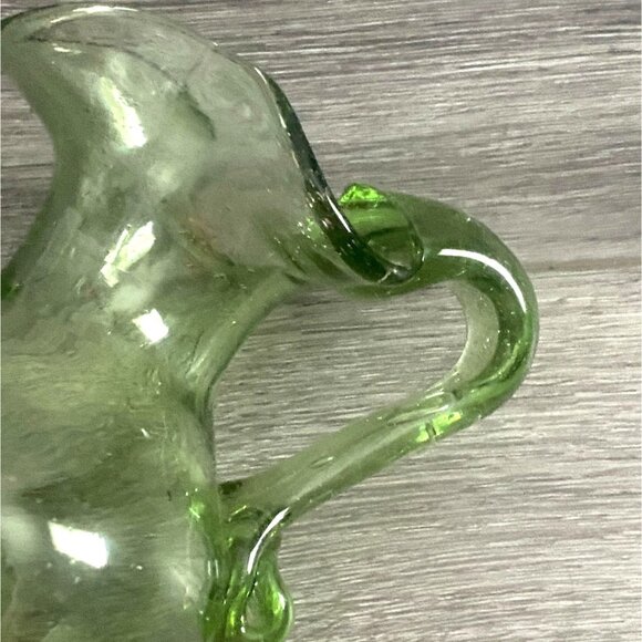 Vintage Small 5" Hand Blown Fancy Green Art Glass Pitcher-Bubble Detail-GUC - Picture 7 of 7